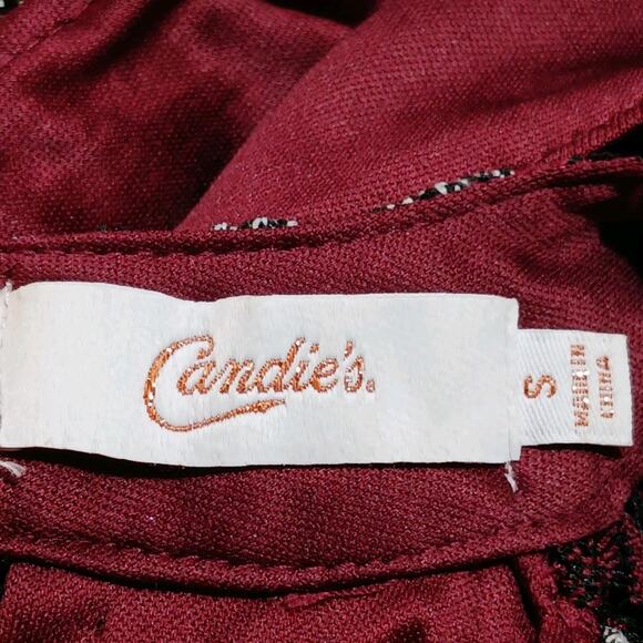 Candies Lace Mesh Halter Dress Juniors Small Burgundy Gray Floral Stripe EUC - Picture 3 of 9